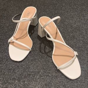Zara Strappy White Block Heel Mules